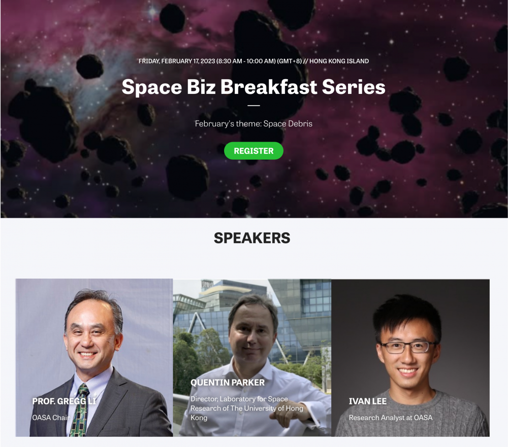 Prof. Parker invited as speaker at OASA’s upcoming SpaceBiz Breakfast on space debris